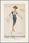 Bateau-neckline dress with contrast shirred bodice; fitted midriff and front gathers below waist; lace flowers by the yard trim