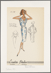 Shantung print dress with belt and tucked organza inserts at V neckline; matching coat with organza puff sleeves, spread collar  and chevron-shaped pocket openings