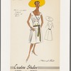 Sleeveless summer dress with surplice neckline and Dickie vestee; closed with front buttons and multi-colored ribbon belt; V back