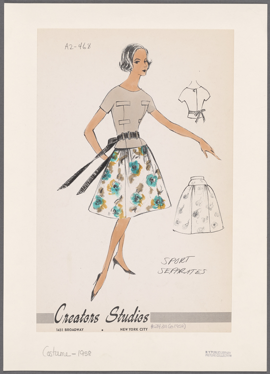 Sport separates with floral print skirt and belted sash - NYPL Digital ...