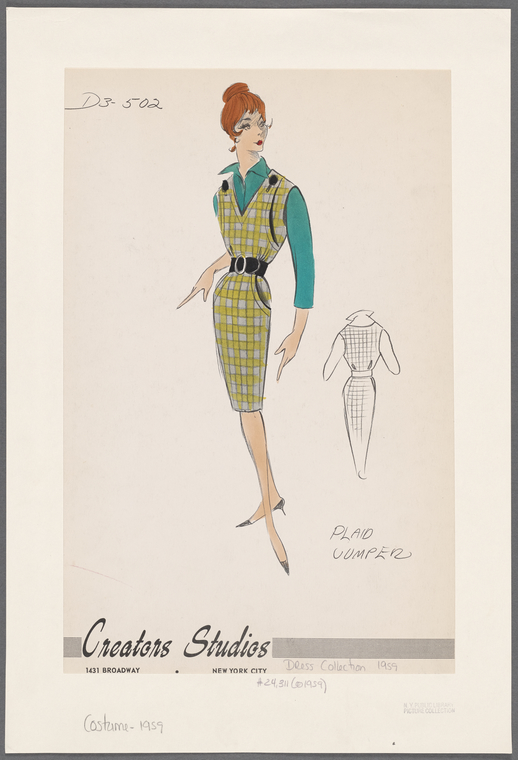 Jumper-style dress with bib-style front detail repeated at waist - NYPL  Digital Collections