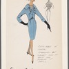 Ensemble in crepe, with embroidery on jacket, belt, and neckline of dress