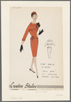 Dress with peplum waistline for two-piece look and "half bow" of taffeta under collar
