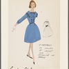 Ensemble with embroidery on collar of jacket and neckline of dress