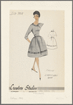 3/4-sleeve faille dress with embroidery trim, cummerbund and jabot