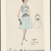 Sleeveless chiffon dress with full skirt, choir boy collar and embroidery trim on bodice and skirt yoke