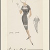 Sheath dress with jewel neckline, lace yoke and contrast trim on neckline, bust and skirt; fitted bodice