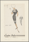 Sheath dress with jewel neckline, lace yoke and contrast trim on neckline, bust and skirt; fitted bodice