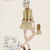 Tweed knit dress and jacket with pull-through belt and striped knit bodice