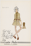 Tweed knit dress and jacket with pull-through belt and striped knit bodice