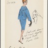 Suit with semi-fit front, slightly flared back, and fence collar