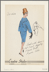 Suit with semi-fit front, slightly flared back, and fence collar