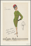 Suit with fence collar, stitching and bow interest