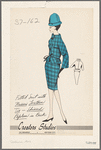 Fitted suit with narrow leather tie and shirred peplum in back