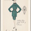Belted, long jacket suit of ottoman