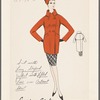 Suit with long, shaped jacket with lifted line over contrast skirt