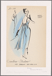 Evening gown with beaded shoulder straps that extend to waist level at back; front center seam ends in crossover bodice; hem-length tie back