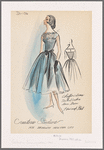 Sleeveless chiffon cocktail dress with bateau neckline, tucked bodice and lace trim; button closure at back; full skirt with contrast bowed sash