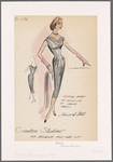 Sleeveless crepe cocktail dress with chiffon insert at neckline, front and back; longline bodice, gathers at hips and kick pleat at back