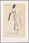 Strapless evening dress with boned bodice and front panel that widens into fullness; full-length opera gloves