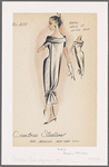 Evening dress with off-the-shoulder shawl collar, from the back of which hangs a long panel, tied near the bottom hem with a bow.   