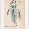 Evening dress with flowing chiffon train in back gathered with bows at waist behind and under the bosom with a pleated effect in front.  