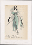 Evening dress with flowing chiffon train in back gathered with bows at waist behind and under the bosom with a pleated effect in front.  