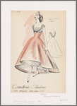Evening dress has rounded décolleté neckline and wide full-length skirt; collar, bosom and petticoat-style lining of skirt all of val lace.  