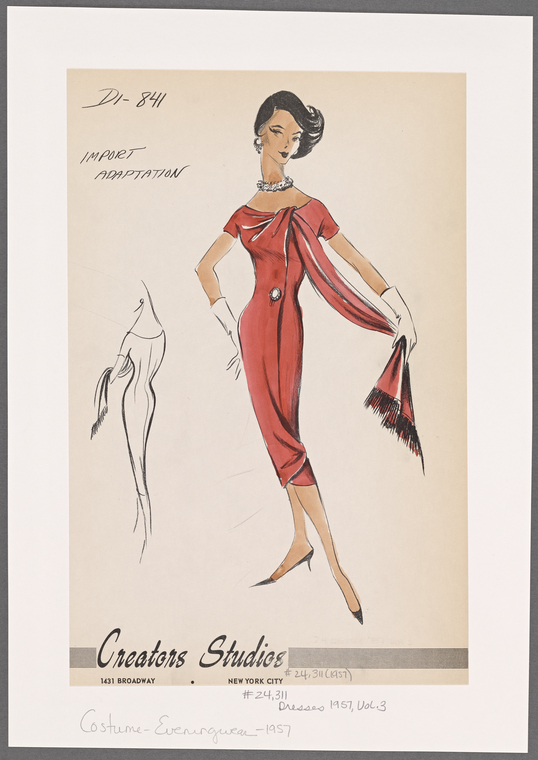 1950s evening wear fashion sketch - NYPL Digital Collections