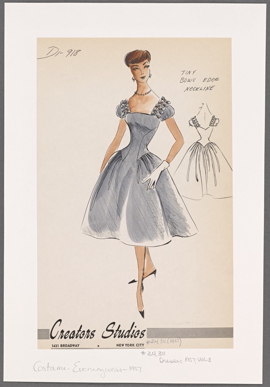 1950s evening wear fashion sketch - NYPL Digital Collections