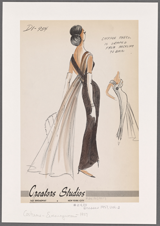 1950s evening wear fashion sketch - NYPL Digital Collections
