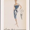 Two-piece sleeveless cocktail dress with scoop-neckline overblouse and loose piece covering back; back piece attaches at bodice and pulls through waist slit to form decorative sash