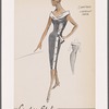 Sleeveless shantung cocktail dress with contrast collar that crosses over bodice; side button closure with fringed sash coiled around placket