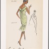 Chiffon dress with button tab details at neckline and skirt back; neckline gathers create loose soft folds at back; back ruffle at hemline