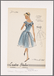 Dotted Swiss party dress with bateau neckline and pleated organdy panel at back; soft folds on collar with pleated organdy underneath