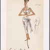 Two-piece chiffon print dress with overblouse, scoop neckline and gathered shoulder straps; waist-front sash tied at left hip