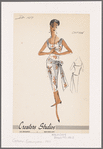 Two-piece chiffon print dress with overblouse, scoop neckline and gathered shoulder straps; waist-front sash tied at left hip