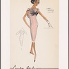 Sleeveless sheath dress with cowl draped collar and contrast bow trim across bodice