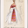 Strapless evening gown with full skirt and Thai silk plaid bodice and drape