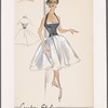 Halter dress with contrast full skirt, fitted and gathered bodice and contrast ruffle at neckline