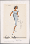 Sleeveless cocktail dress with bateau neckline and decorative band that tie at shoulders; band forms blouson effect at back; neckline center V detail mirrored at center front hemline