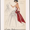 Halter evening gown of red faille and white chiffon; chiffon shirred from bodice to mid-thigh; red faille bow and tails at back