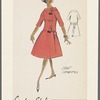 Sport separates: A-line skirt with tied belt and fringed detail at back; bateau neckline top with foldover collar and off-center placket with buttons and fringe
