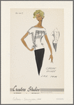 Short-sleeved crepe blouse with lace trim in bands front and back and on sleeves; gathered bodice and decorative waist bows