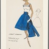 Sport separates: jacket, top and trapeze-silhouette skirt; sleeveless top with contrast trim and bows and scoop back; skirt with bow details at waist; matching jacket with repeat bow details on notched collar