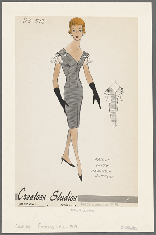 1950s evening wear fashion sketch - NYPL Digital Collections