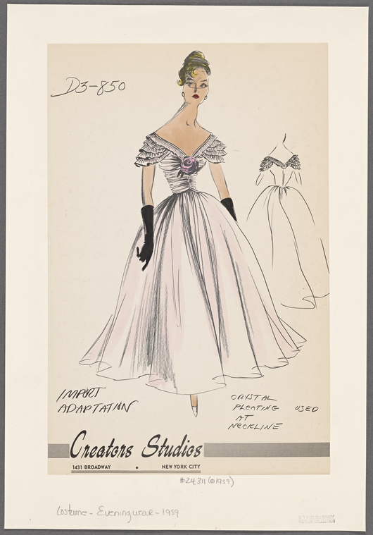 Evening gown with crystal pleating at neckline - NYPL Digital Collections