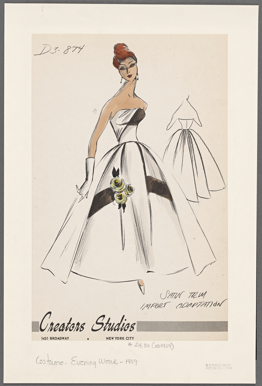 Evening gown with satin trim - NYPL Digital Collections