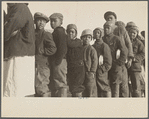 Negroes in the lineup for food at mealtime in the camp for flood refugees, Forrest City, Arkansas