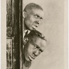 Publicity photograph of vaudeville comedy duo Miller and Lyles, looking from behind a door in unidentified comedy routine, between 1909 and 1928